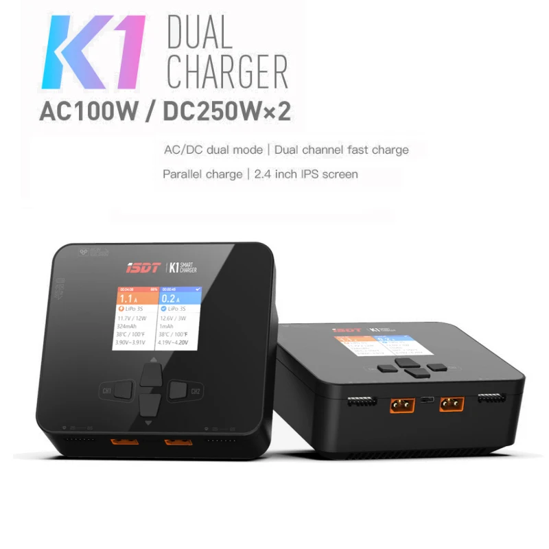 ISDT K1/ K2 AC 200 Вт DC 500Wx2 20A Двухканальное балансирующее зарядное устройство Lipo Dis для