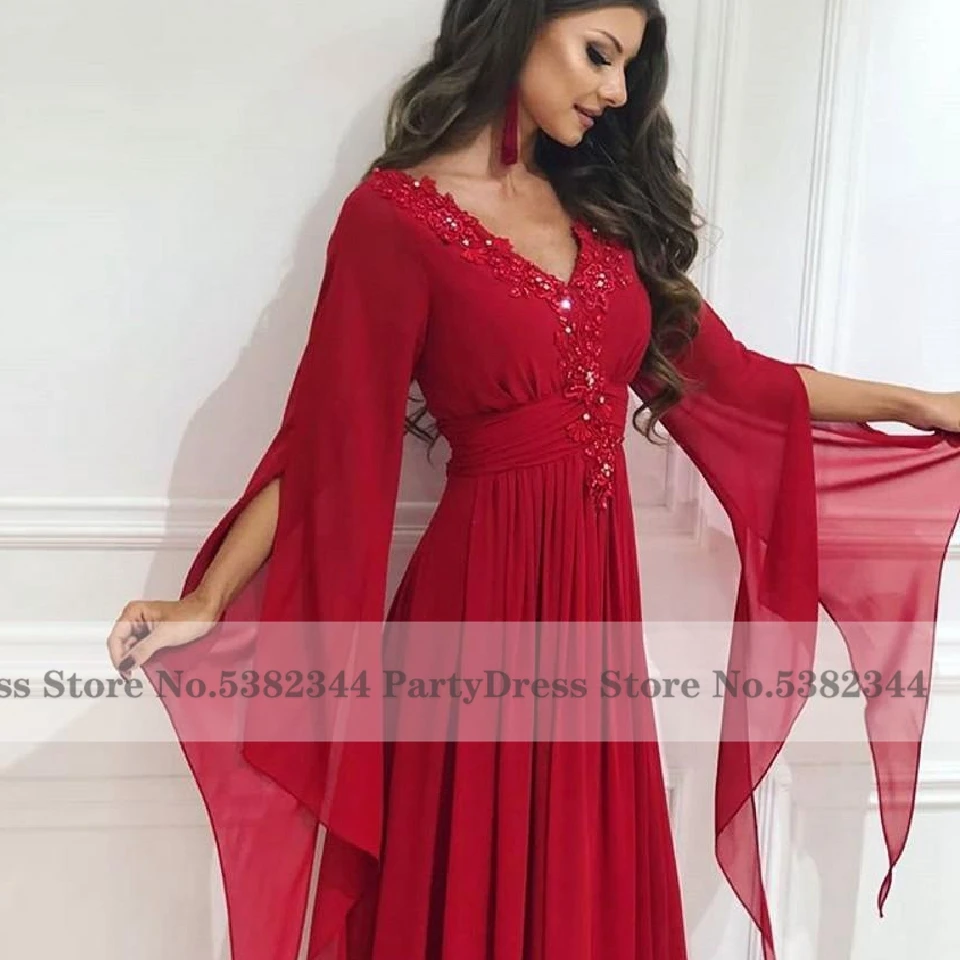 Арабское женское красное шифоновое вечернее платье с длинным рукавом 2020 Robe Marocaine