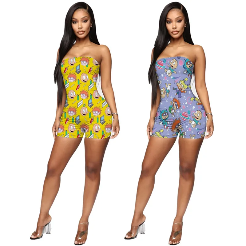 Женский Повседневный комбинезон без бретелек с принтом| |