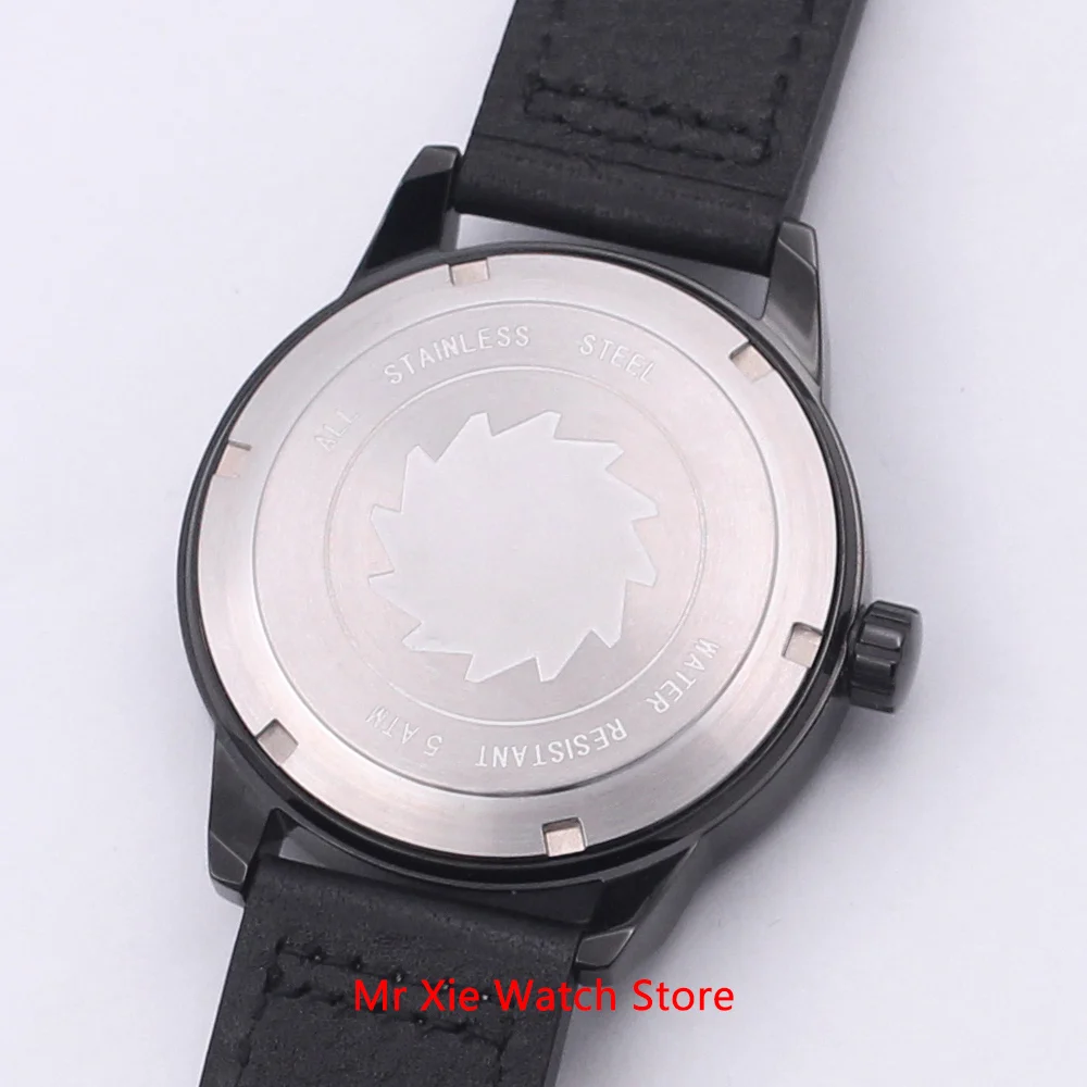 

Corgeut 41mm Black Dial Luminous Mens Automatic Mechanical Watch Waterproof Calendar Sapphire Leather Strap Wristwatch Men