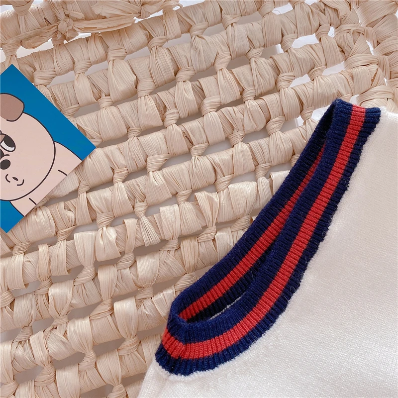 0-6Y Baby Girl Knitted Vest 2022 Spring Autumn Cute Bear Embroidery Sweater for Boy Cotton V-Neck Kids Clothes Girls Costumes