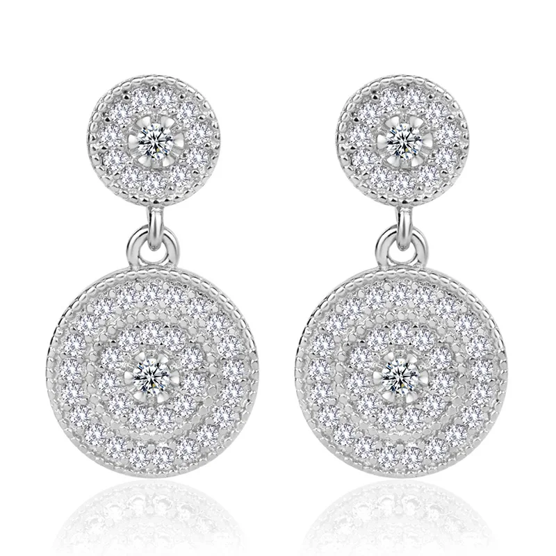 Silver Color Bague Ringen преувеличенные великолепные круглые AAA циркониевые серьги для женщин серебряные 925 ювелирные изделия персонализированные Висячие серьги для свадьбы - Цвет камня: Silver Color