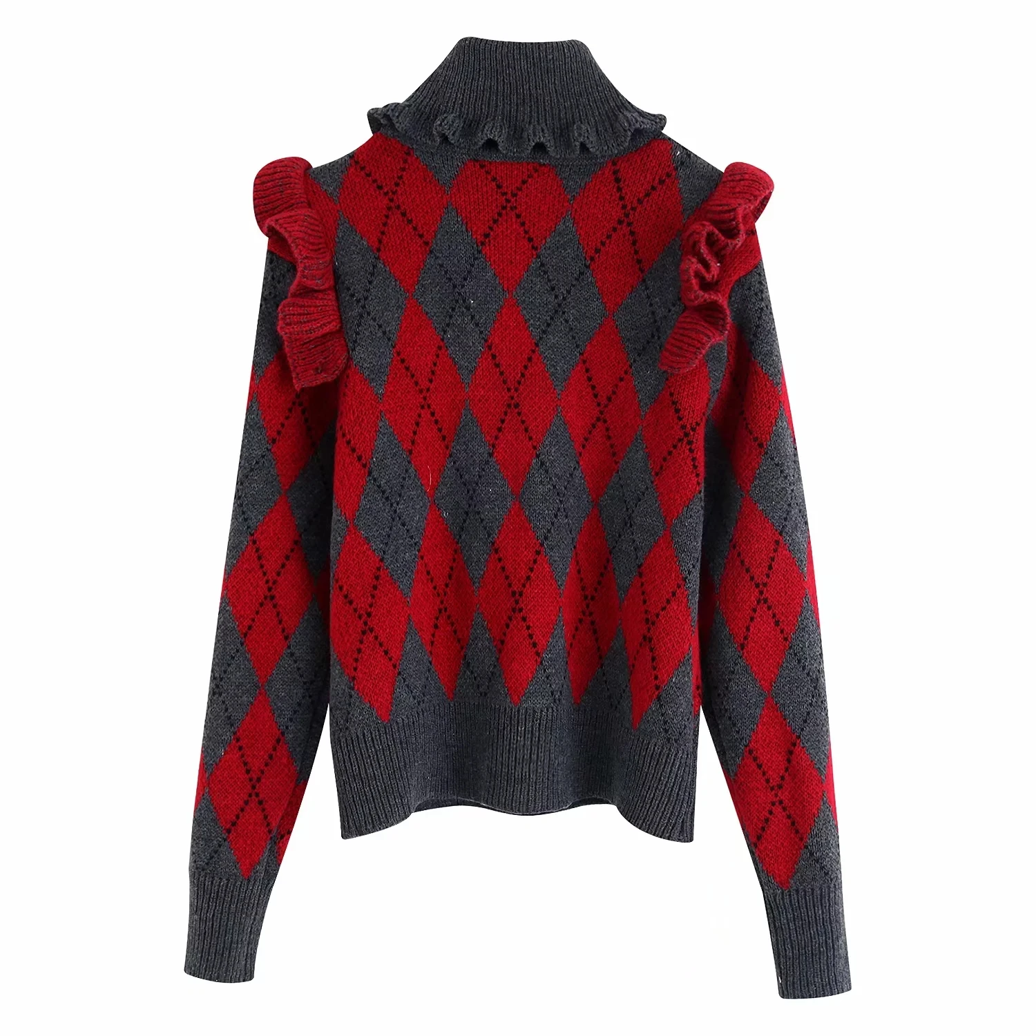 Winter thick turtleneck sweater women Vintage long sleeve rhombic knitted pullover casual jumpers 2019 | Женская одежда