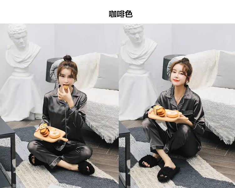 Sexy satin couple pajamas set Silk Pajamas For Women and men Lovers long sleeved autumn Pyjamas Sleepwear Sets Pijama Mujer