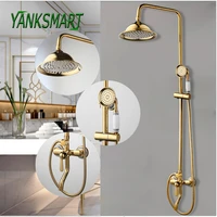 YANKSMART Luxury Golded Bathroom Rainfall Shower Faucet Set Wall Mounted Round Handshower Concealed Install Single Mixer Tap