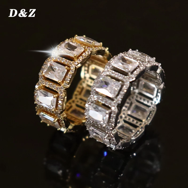 

Мужское и женское кольцо D & Z, Золотое кольцо с квадратным фианитом класса ААА, цепочка для тенниса, украшение в 1 ряд с фианитами
