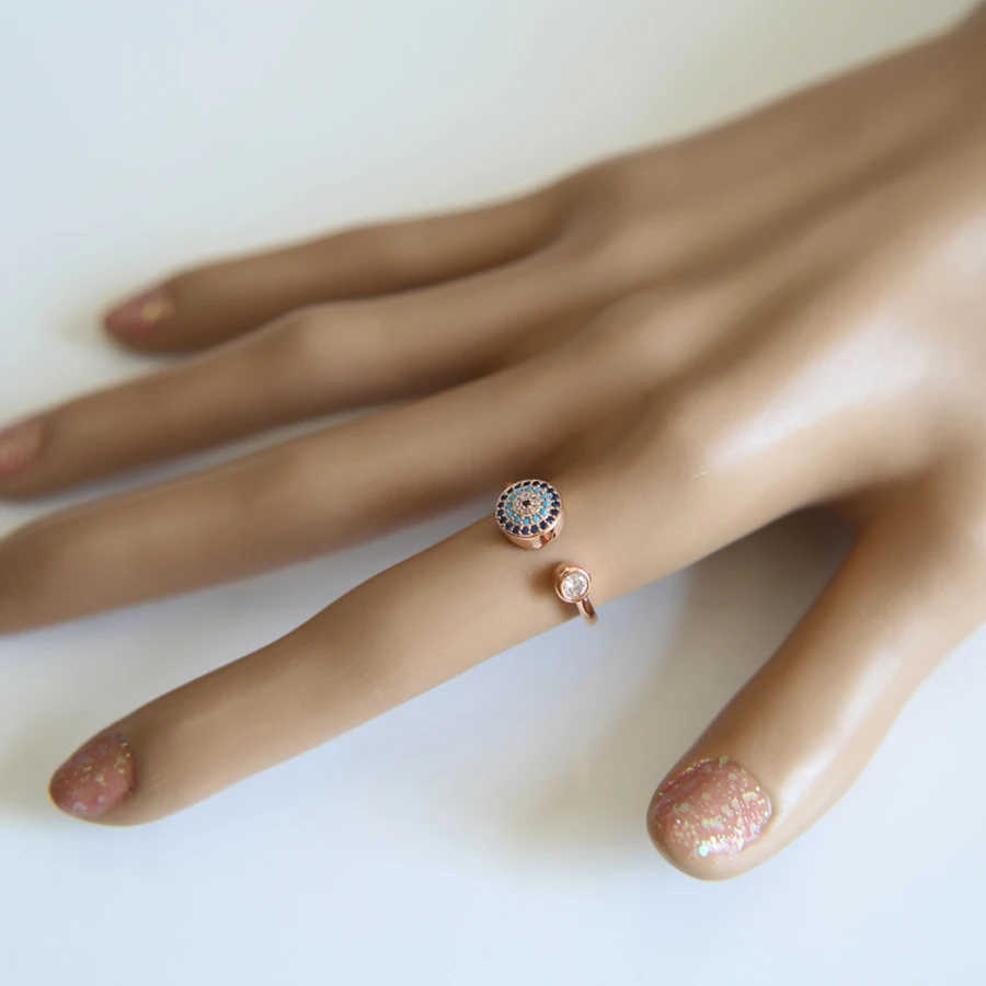 Новинка 2020 г. кольцо цвета розового золота с микрозакрепкой сглаза и фианитами