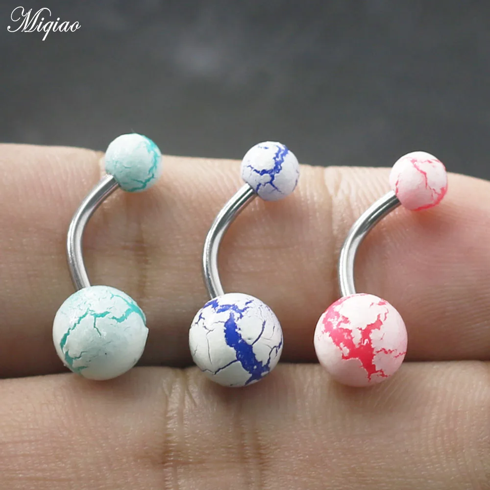 

Miqiao 1 Pcs European and American Hot Style Stainless Steel Hypoallergenic Three-color Acrylic Belly Button Nail