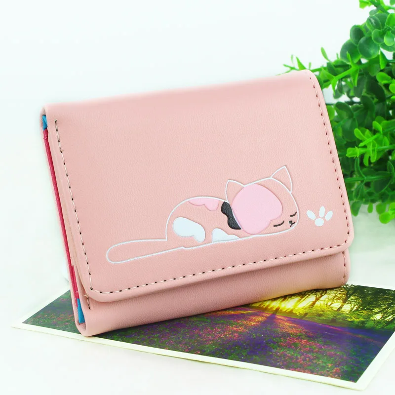 short pink Женские кошельки, Дамские кошельки, сумка-кошелек для монет, длинный клатч, сумочки, милый кот, кошелек, держатель для id карты, карманные сумки, сумка - Цвет: short pink