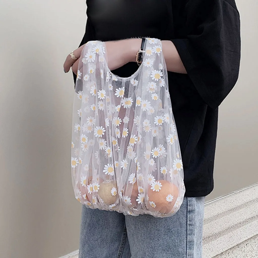 Женская Маленькая прозрачная Сетчатая Сумка с вышивкой в виде маргаритки