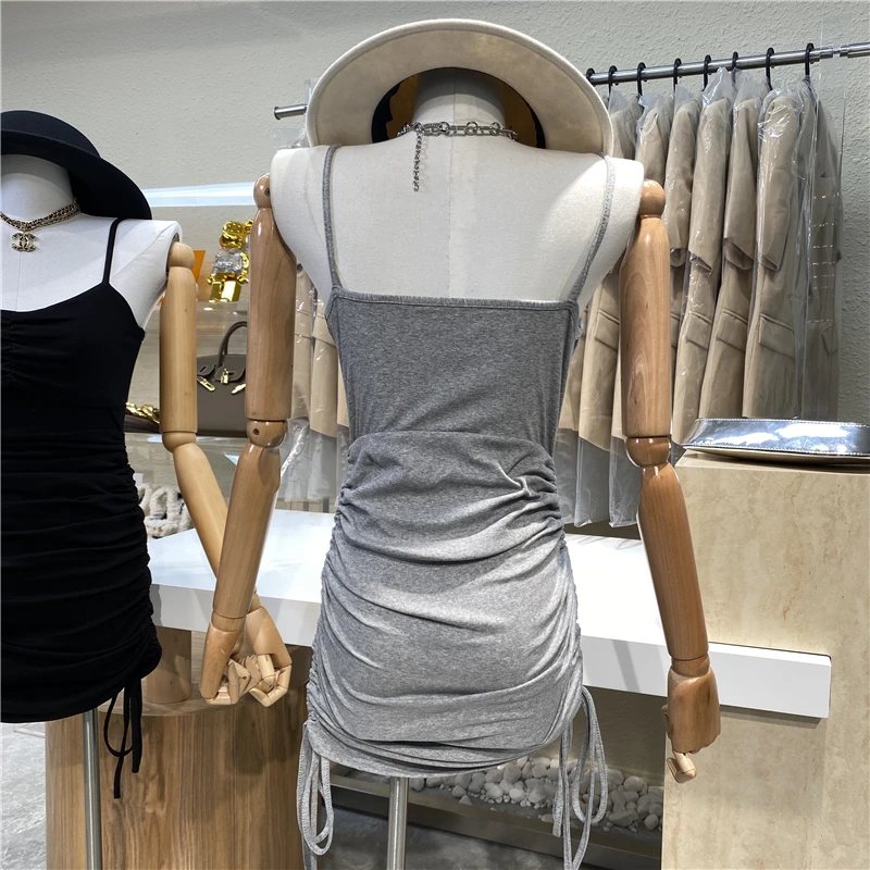 

Brand Original Design 2021 Slim-fitting Halter Skirt Shows Thin Pleated Drawstring Dress