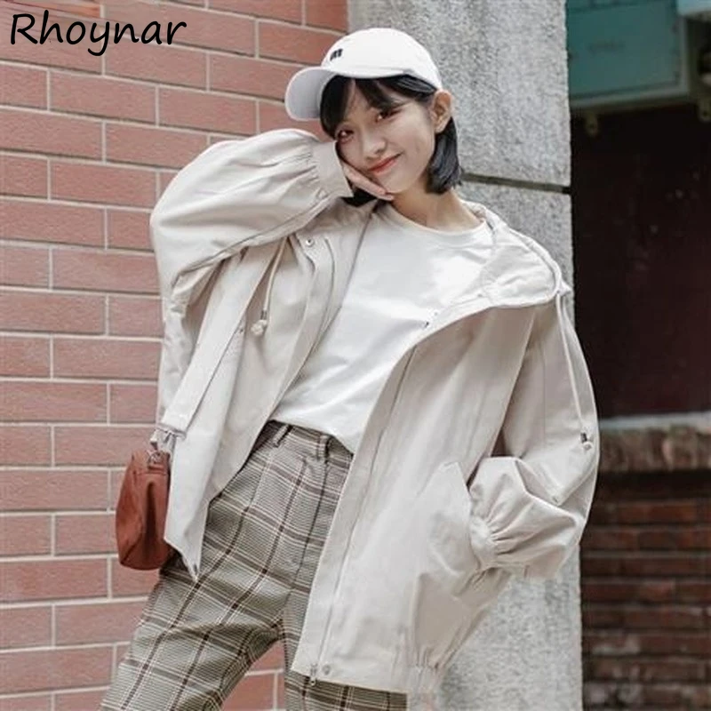 

Women Basic Jackets Hooded Bat Sleeved Solid Simple Students All-match Daily Casual Cargo Newest Neutral Fashionable Cozy Femme
