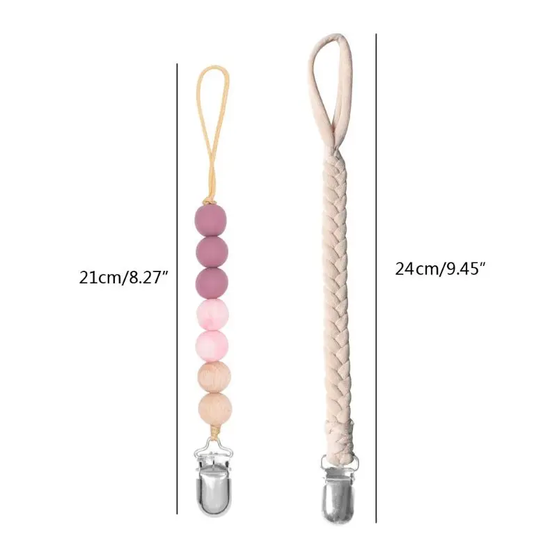 

2 Pack Pacifier Clips Universal Sofy Braided Pacifier Holder & Silicone Beaded Binky Holder Teether Toy Leash Baby Shower Gift