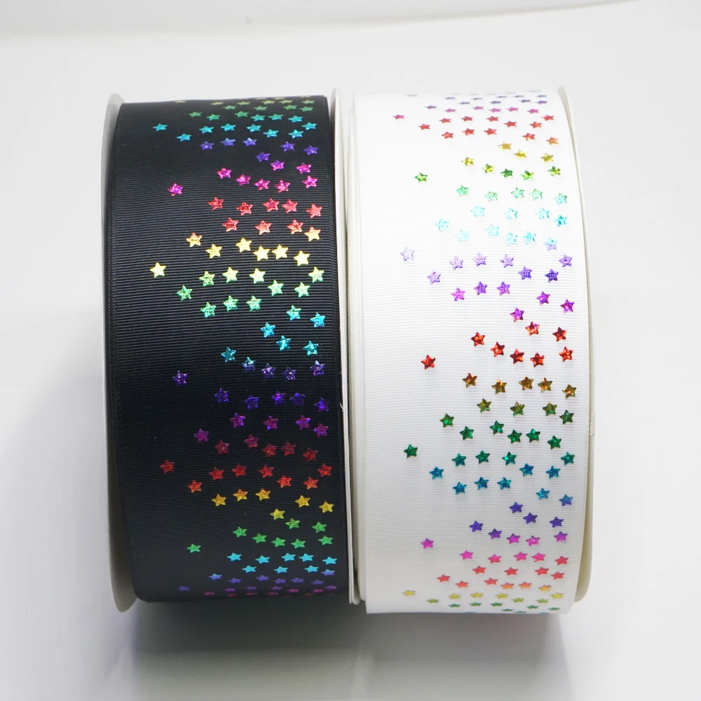 Бесплатная доставка 50 ярдов 3-дюймовая Радужная цветная звезда голограмма лента