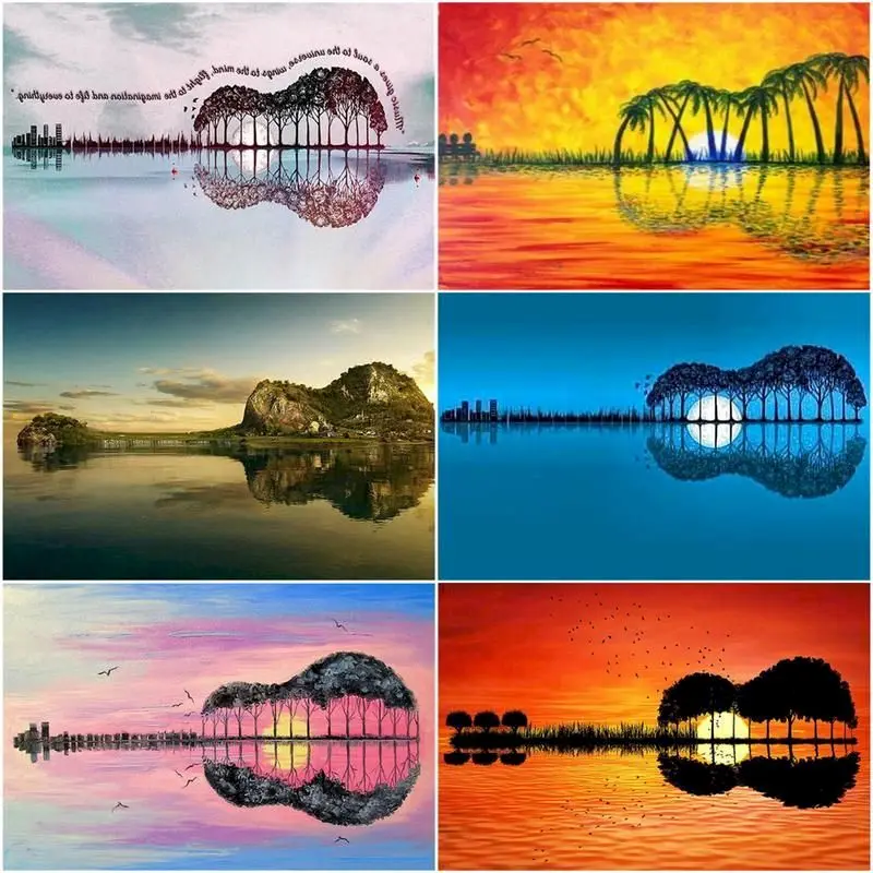 

CHENISTORY Oil Paint By Number Guitar Lakes Landscape Handpainted Wall Art Pictures By Number Drawing Acrylic Gift Home Decor