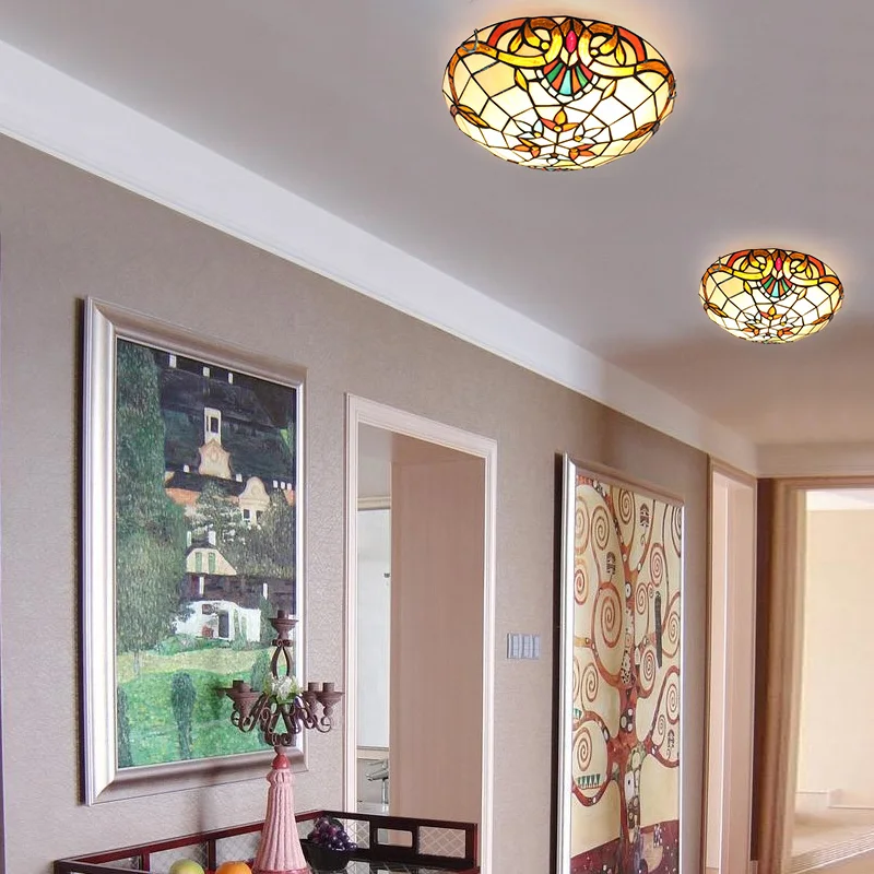 Европейский барочный витражный Светильник Тиффани пасторальный круглый