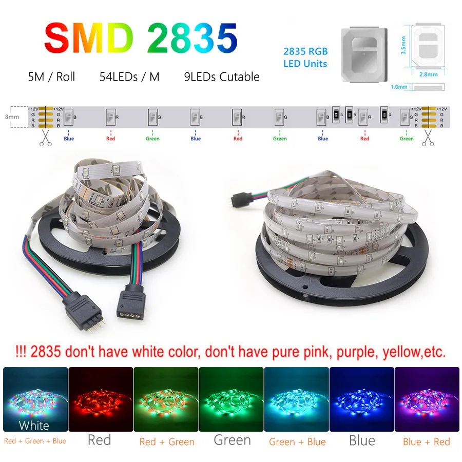 Светодиодные ленты 5050 2835 Водонепроницаемый 12V 5 м 10 15 RGB светодиодные светильники