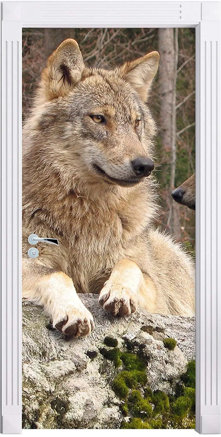 3D настенная наклейка на дверь из коричневого волка обои с принтом стену