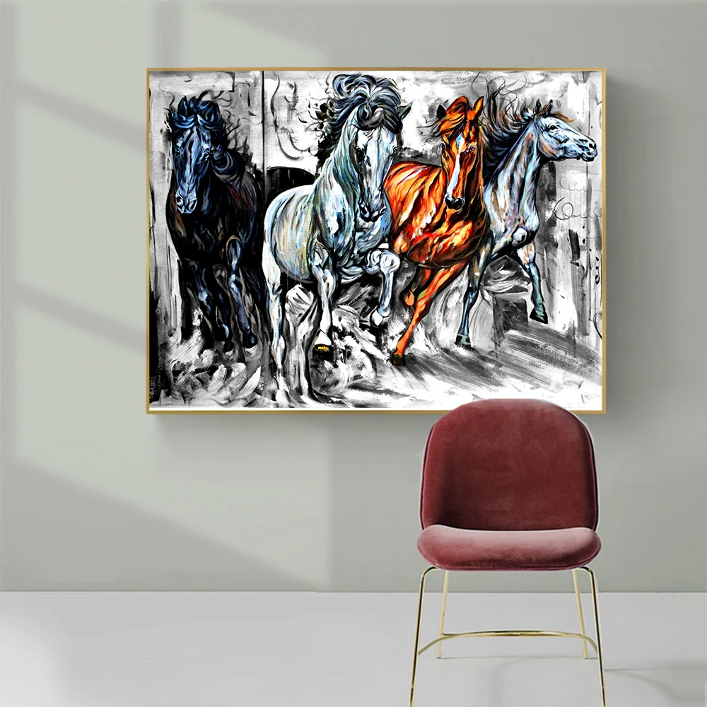 AAVV настенная живопись на холсте животные бегущая лошадь картина постер гостиная