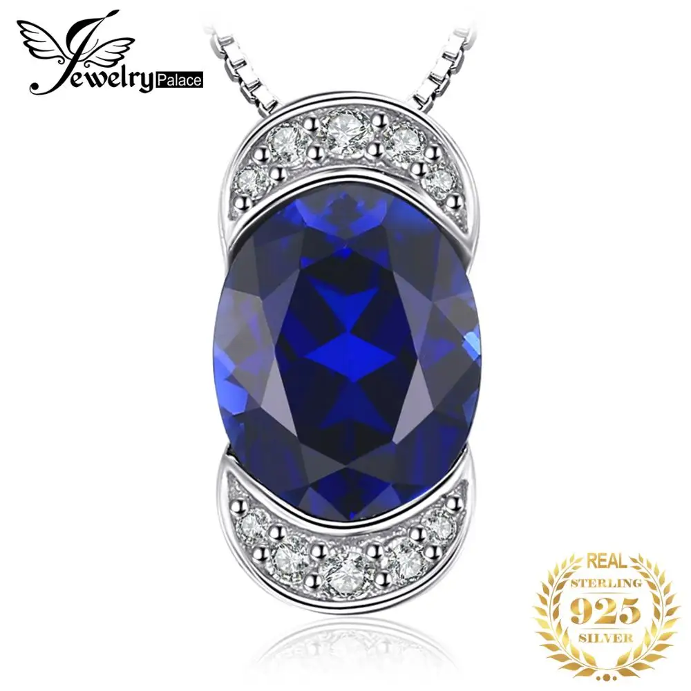 Jewelrypalace Luxry 2.75ct овальной огранки создан сапфир кулон Цепочки и ожерелья Шарм 925 стерлингового Серебряные ювелирные изделия не включает цепь