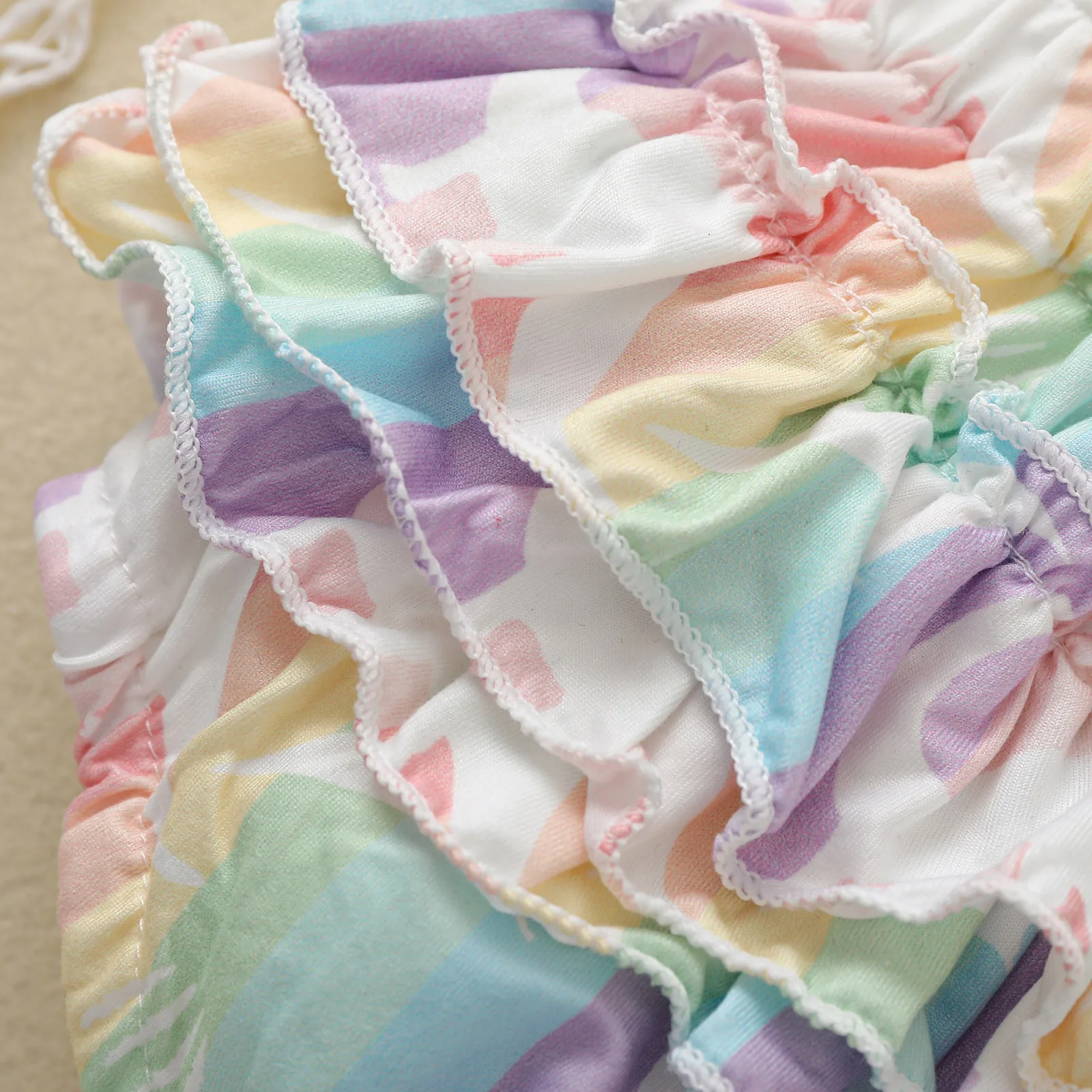 

Pudcoco 2021 Summer 0-24M Baby Girl Dinosaur Print Rainbow Color Striped Flared Short Sleeve Backless Back Ruffled Bodysuit