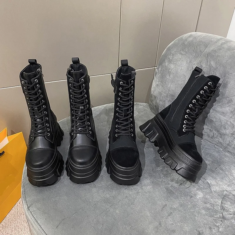 Женские высокие кроссовки черные на платформе 8 см | Обувь