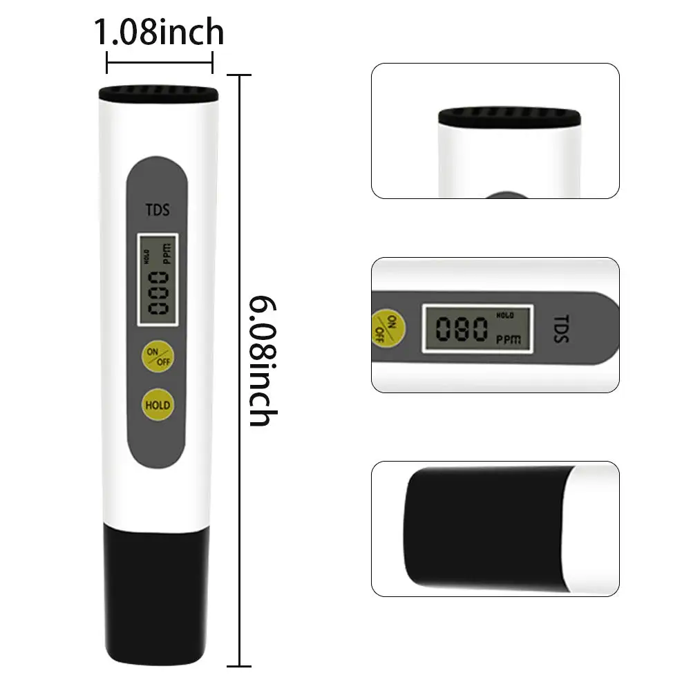 Измеритель TDS цифровой тестер качества воды 0-9999ppm для питьевой аквариумов систем