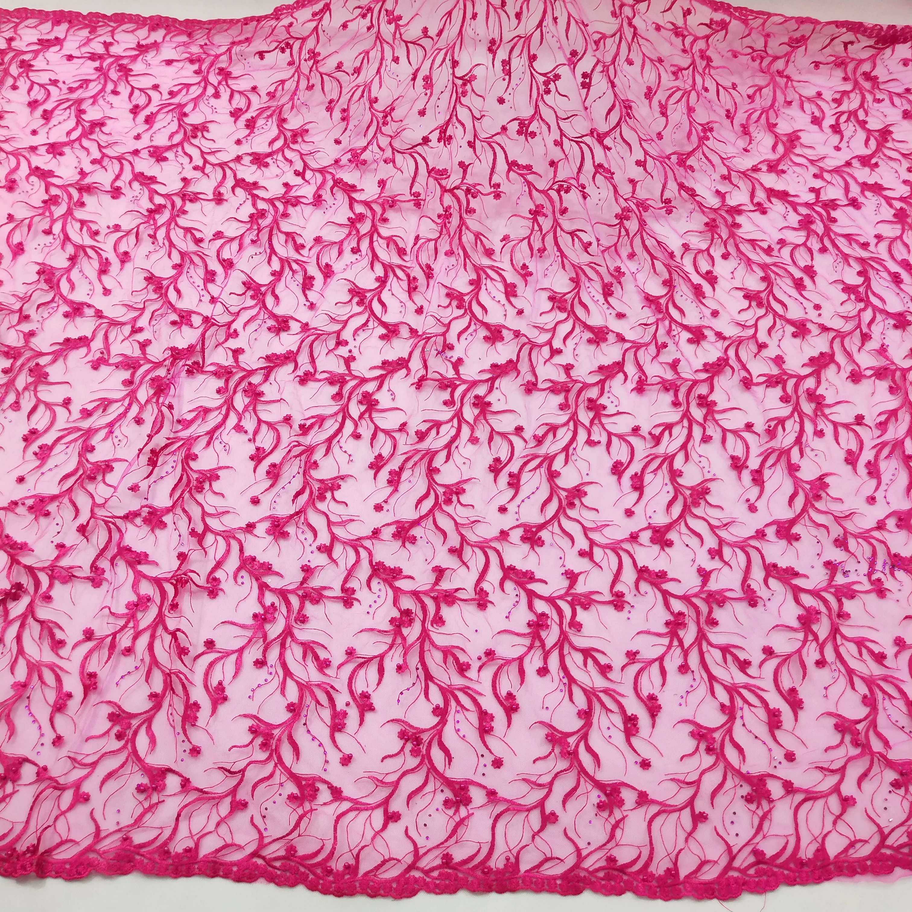 Тюль кружева золотые блёстки чистый белый бисером Fushia жемчуг стразы красные