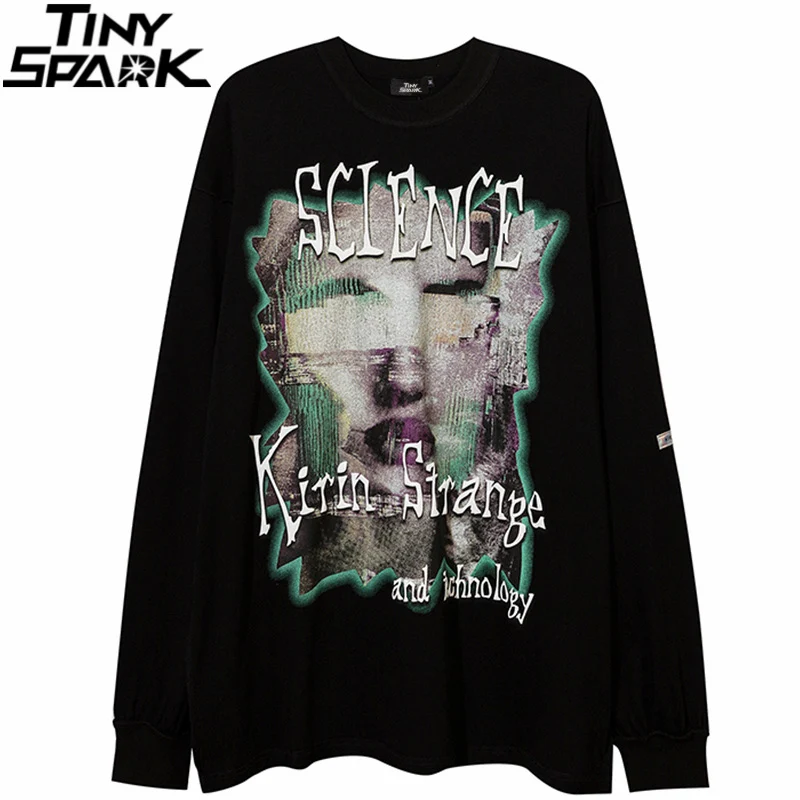 

Мужская футболка большого размера в стиле хип-хоп, уличная футболка с буквенным принтом, 2021 Осенняя футболка с длинными рукавами, хлопковая ...