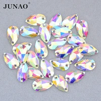 junao 17x28mm teardrop crystal ab sewing rhinestones high quality flatback resin stones and crystals for needlework crafts
