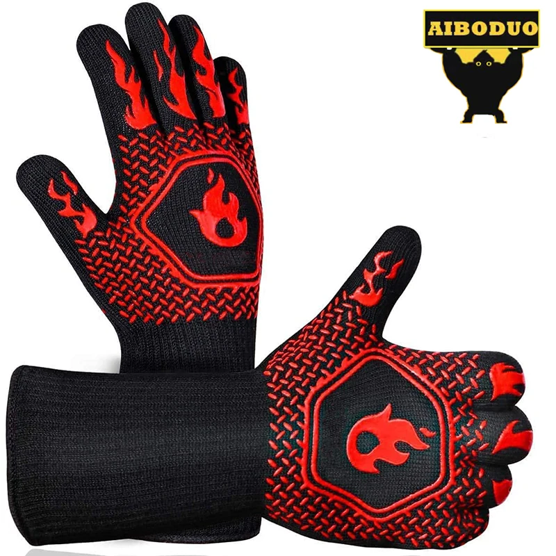 

BBQ Oven Gloves 800 Degrees Fireproof Heat Resistant Gloves Silicone Oven Mitts Barbecue Heat Lnsulation Microwave Gloves