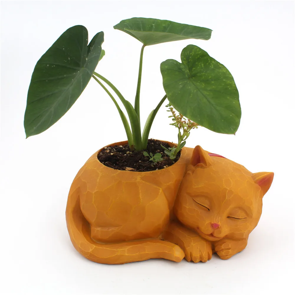 

Resin Sleeping Cat Vase Animal Figurines Flower Pot Coffee Shop Showcase Home Living Room House Decoration Modren Art