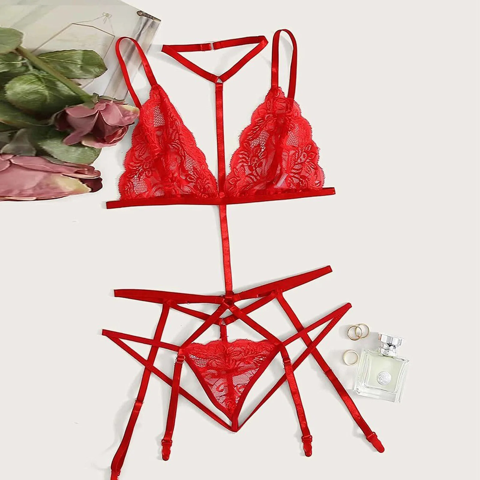 

Sensual Lingerie Woman Underwear Set Sex Porn Bra Thong Erotic Costumes Perspective Lace Temptation Sexy Lingerie Underwear