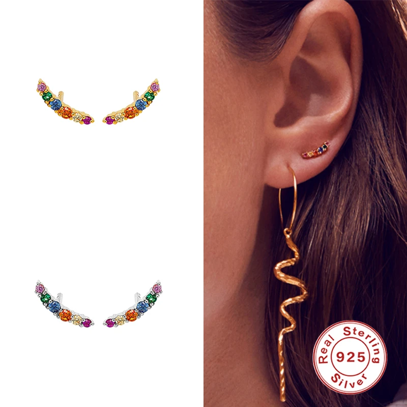 

Boako S925 Sterling Silver Colorful Stud Earring For Woman Girls Party Birthday Gift European and American Pendientes Jewerly