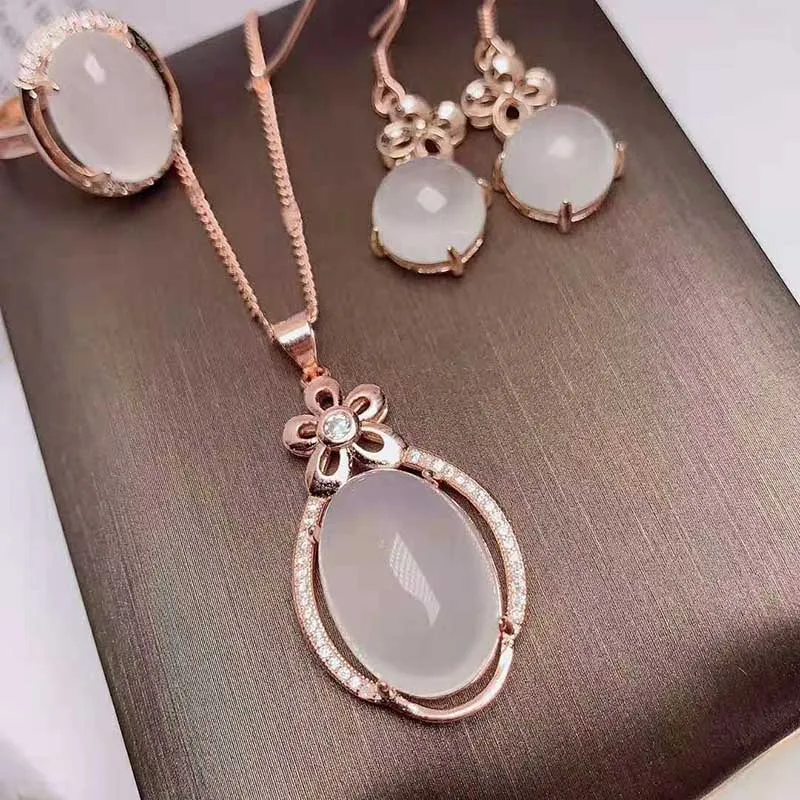 Нефритовое ледяное семя Подвеска 925 Серебряное ожерелье серьги кольцо Агат