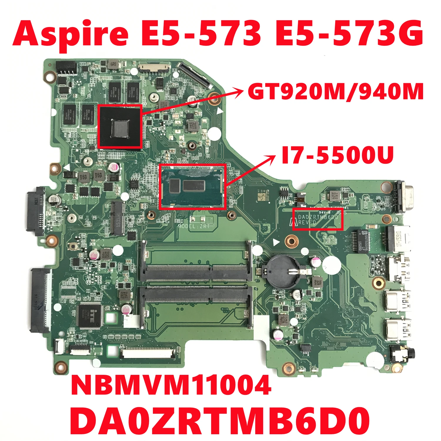 Материнская плата NBMVM11004 для ноутбука Acer Aspire E5-573 E5-573G DA0ZRTMB6D0 I7-5500U N16S-GT-S-A2 100%