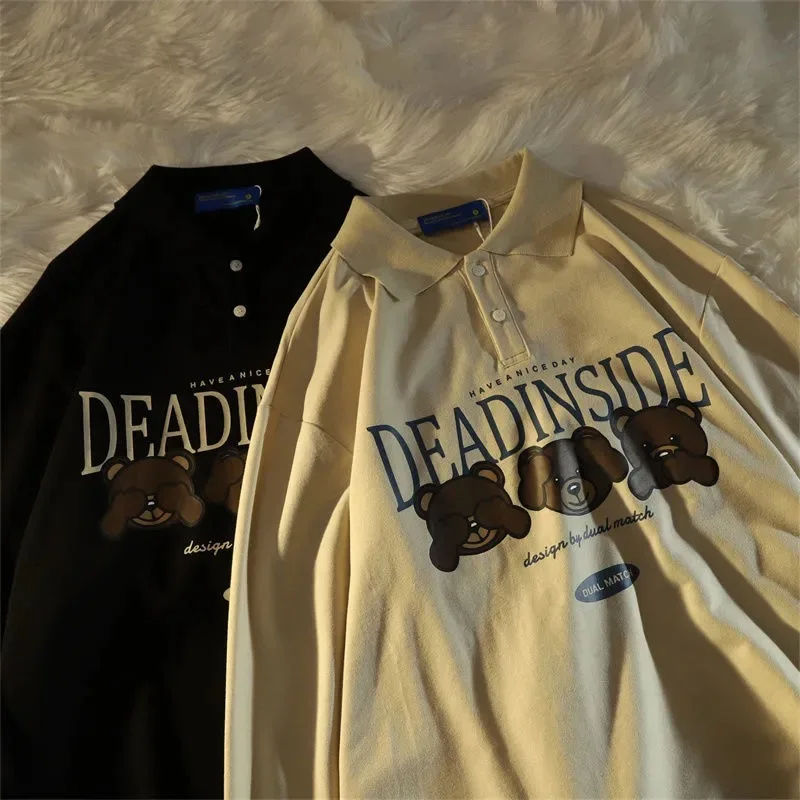 

Vintage Polo Collar Oversized Hoodies Women Korean Trendy 2021 Autumn Letter Print Sweatshirt Loose Harajuku Top Long Sleeve