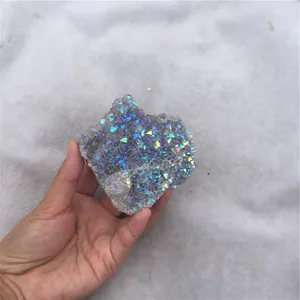 Гальваническое титановое покрытие, природный кристалл ангела ауры, 50-100 граммов, кварцевый кластер, лечебный камень