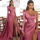 2021 Новое поступление, розовое вечернее платье-русалка, платья для выпускного Дубай, арабское, с длинными рукавами, с высоким разрезом по бокам, платье знаменитости