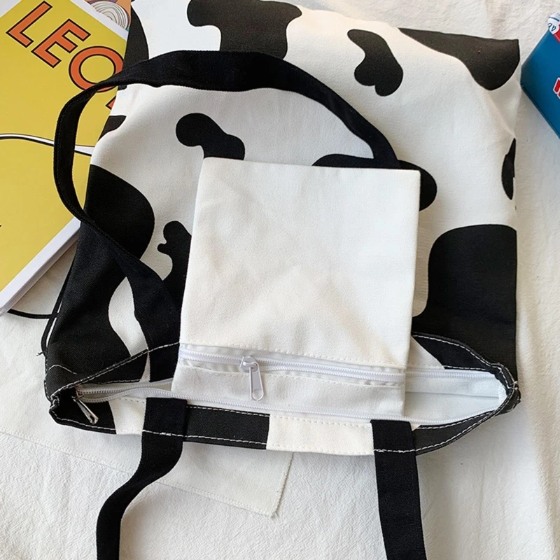 

Cartoon Cow Print Women Canvas Tote Large Capacity Shoulder Bag Shopping Bags
