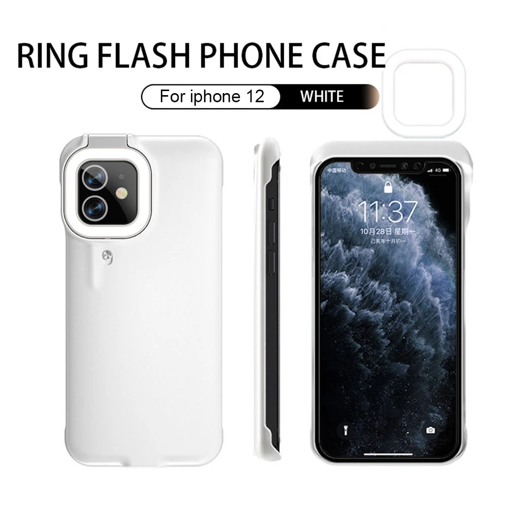 

Fill Light Phone Case for iPhone 12/pro max Front and Back Selfie Beauty Ring Light Ring Flash Case Cell Phone Protection Case
