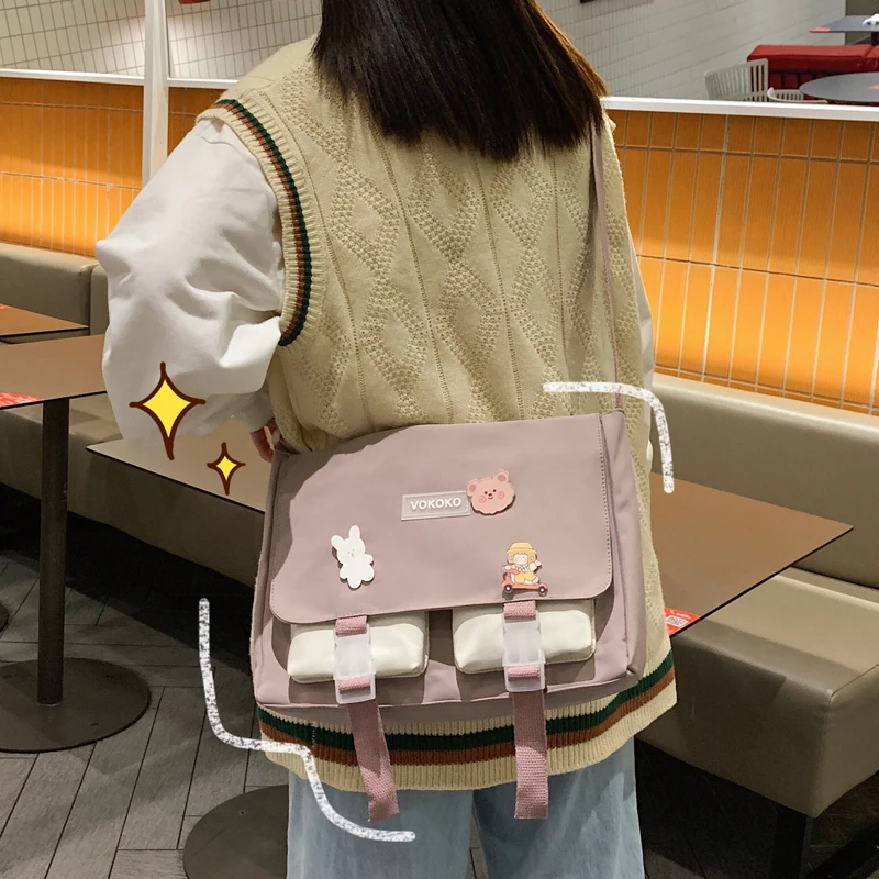 panelled women bags 2020 japanese cute girl crossbody bag large capacity student class shoulder bag luxury ladies bookbag new free global shipping