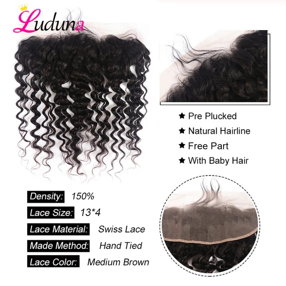 Luduna бразильские волнистые пряди с закрытием человеческие волосы ткет 3 кружевной