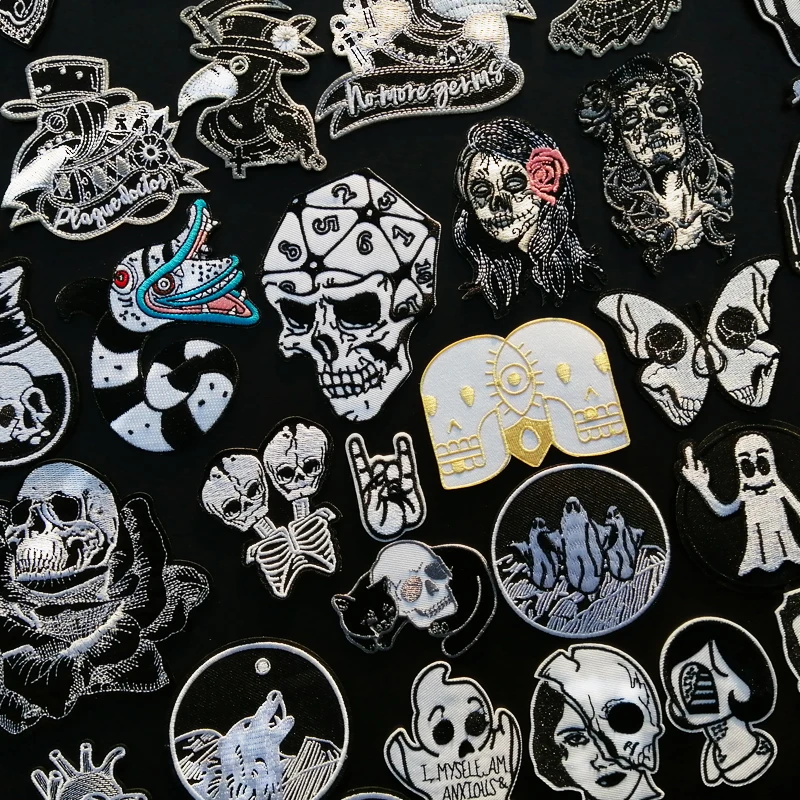 

Prajna Doctor Beak Face Patch Witch Patches For Clothes Black And White Sticker Punk Skull Embroidered Patches Stripe On Jacket