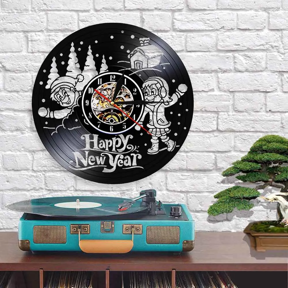 Виниловые 3d-часы с поздравлением на новый год настенные часы современным