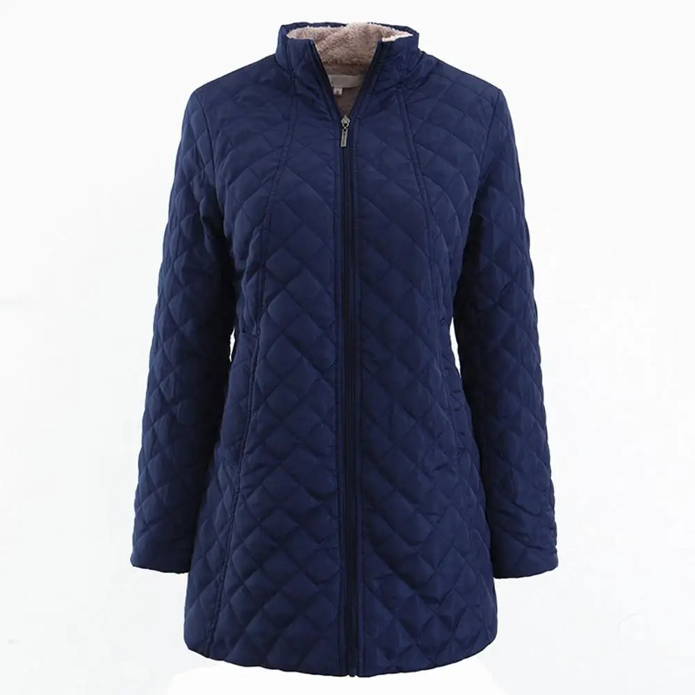 Женская куртка с воротником-стойкой на молнии Легкая стеганая Флисовая теплая