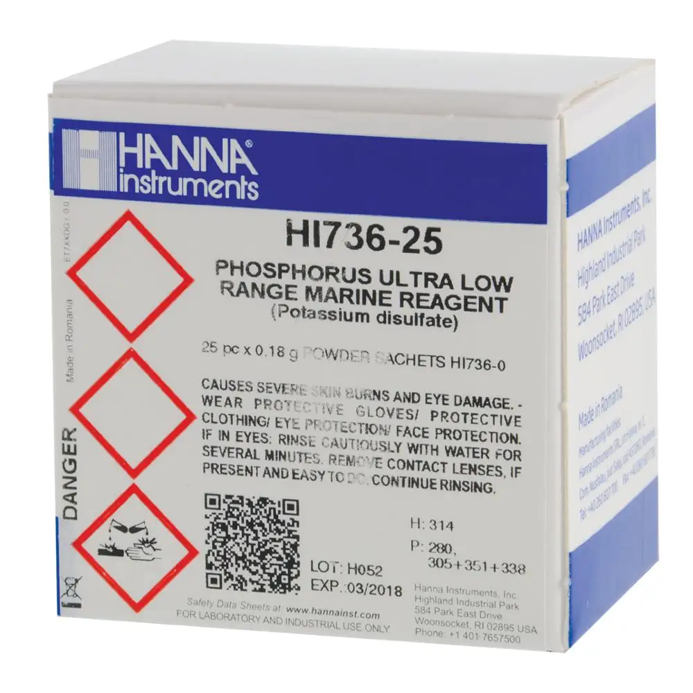 УЛР фосфатный тестер HANNA HI736 содержит 25 тестовых пакетов для проверки