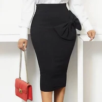 black high waist pencil skirt bodycon party date night wear orange midi skirts with big bow elegant lady fall 2020 new clothes