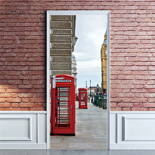 

Simulation Brick Door Sticker Adhesive Removable Wallpaper Waterproof Poster Wall Art Mural Decals Home Decor Autocollant Porte