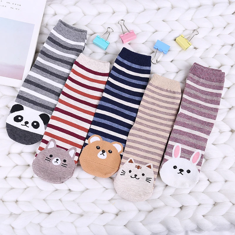 Фото 5 пар носков Harajuku с милым котом женские хлопчатобумажные забавные носки в